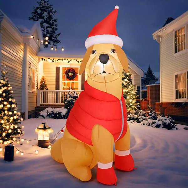 Factory Giant St. Bernard Dog with barrel & Santa Hat Christmas Inflatable